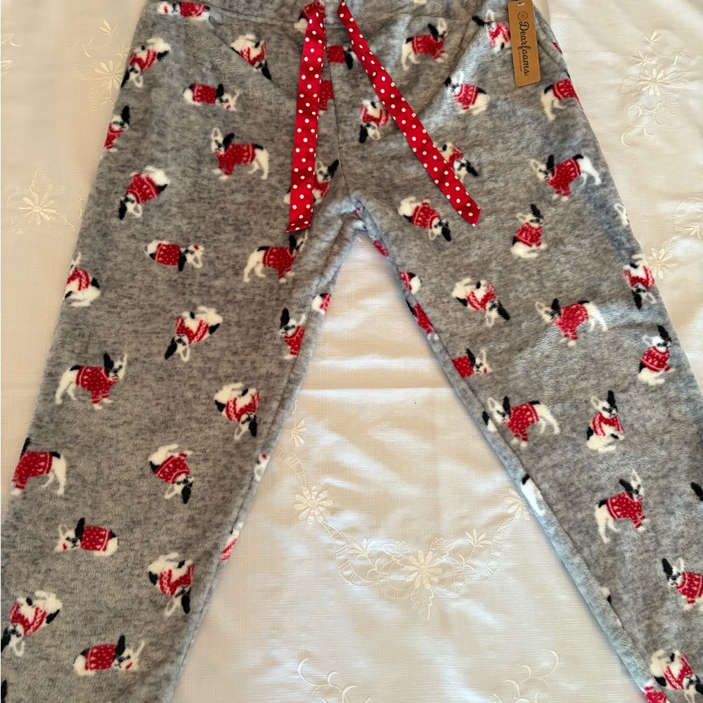 Dearfoams Gray and Red Dogs Fleece Pajama Pants
